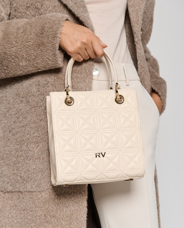 Handbags | Mini Cute Ecru Quilted Leather Satchel Bag by Spanish designer Roberto Verino