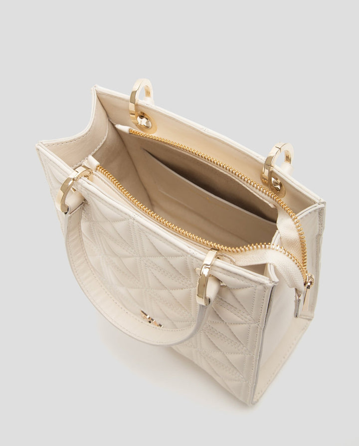 Handbags | Mini Cute Ecru Quilted Leather Satchel Bag by Spanish designer Roberto Verino