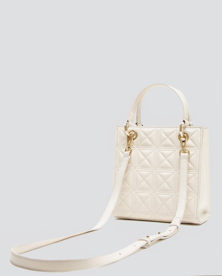 Handbags | Mini Cute Ecru Quilted Leather Satchel Bag by Spanish designer Roberto Verino