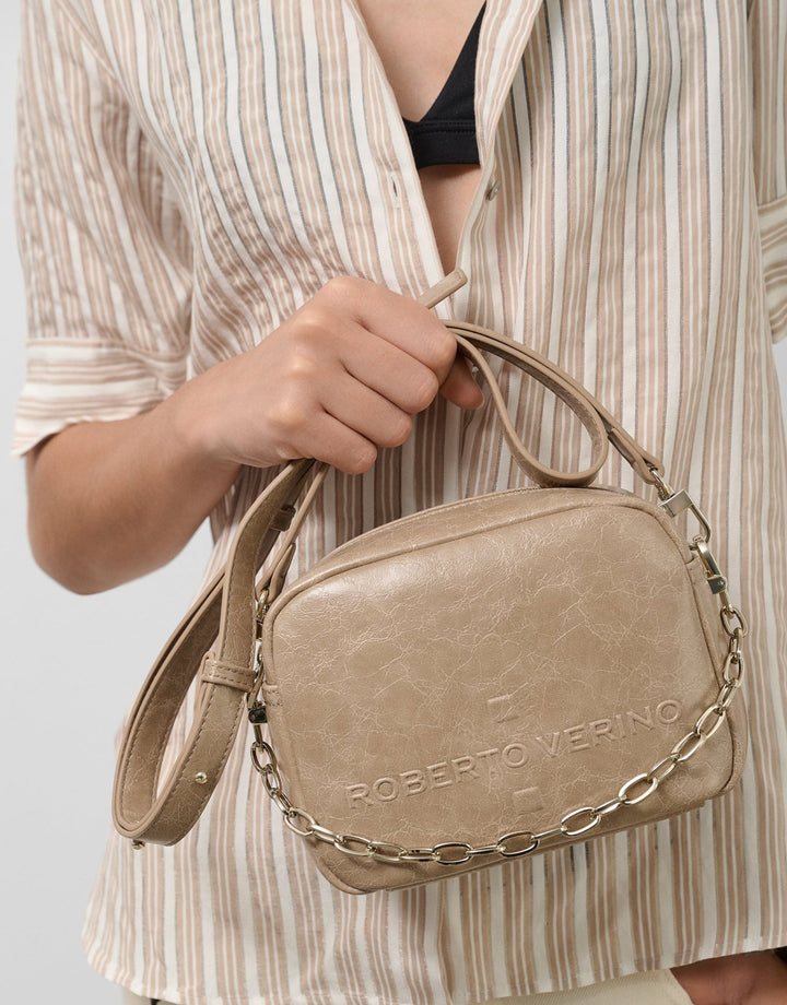 Handbags | Mink Bazin crossbody bag by Spanish designer Roberto Verino