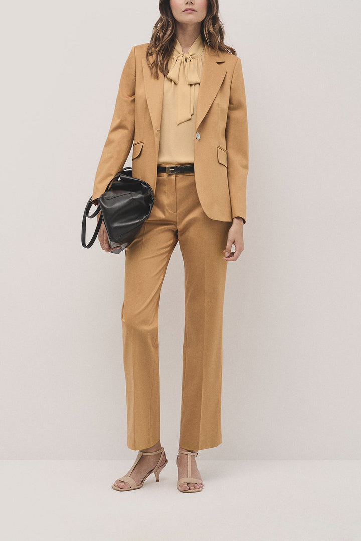 Knitwear | Mustard satin cotton suit jacket with one button by Spanish designer Roberto Verino
