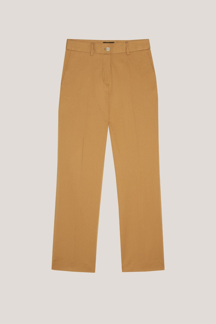 Pants | Mustard straight cotton satin pants by Spanish designer Roberto Verino