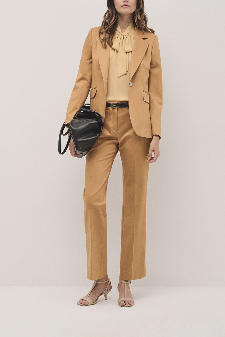 Pants | Mustard straight cotton satin pants by Spanish designer Roberto Verino