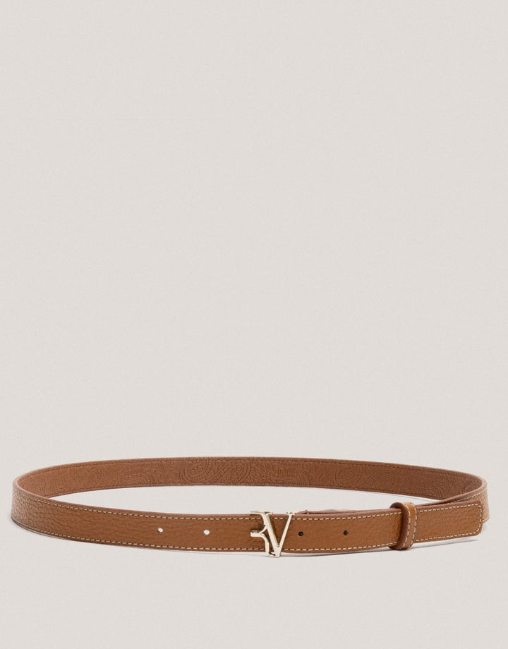 Belts | Narrow camel leather belt with back - stitching by Spanish designer Roberto Verino