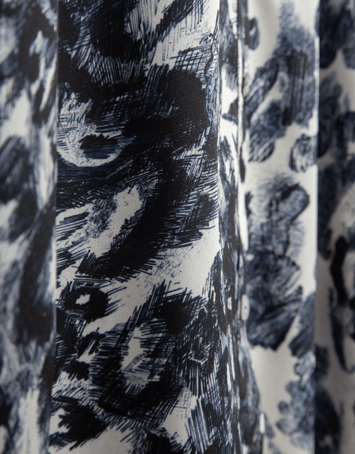 Dresses | Navy blue animal print long sleeve midi shirt dress by Spanish designer Roberto Verino