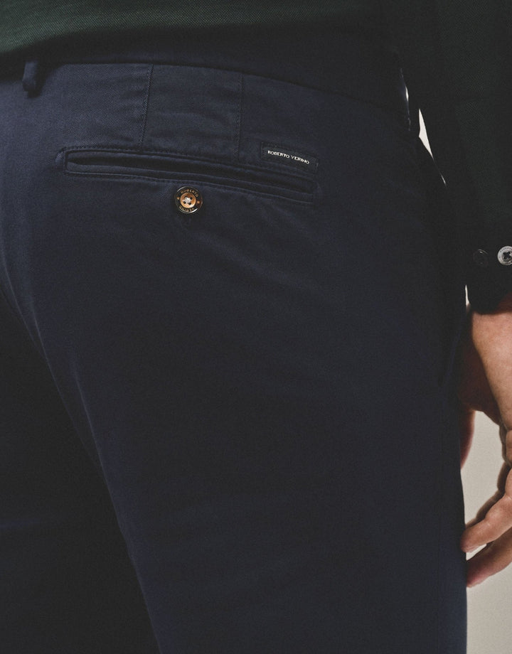 Pants | Navy blue dyed chino trousers by Spanish designer Roberto Verino