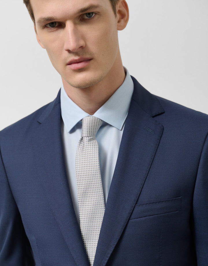 Suits | Navy blue microstructure regular fit half canvas suit by Spanish designer Roberto Verino