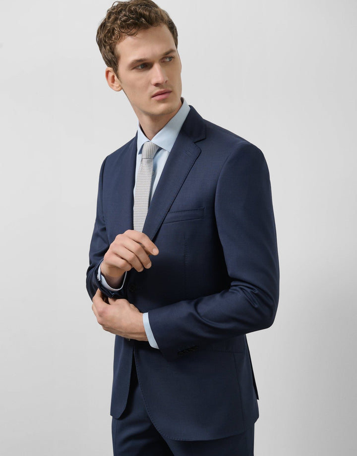 Suits | Navy blue microstructure regular fit half canvas suit by Spanish designer Roberto Verino