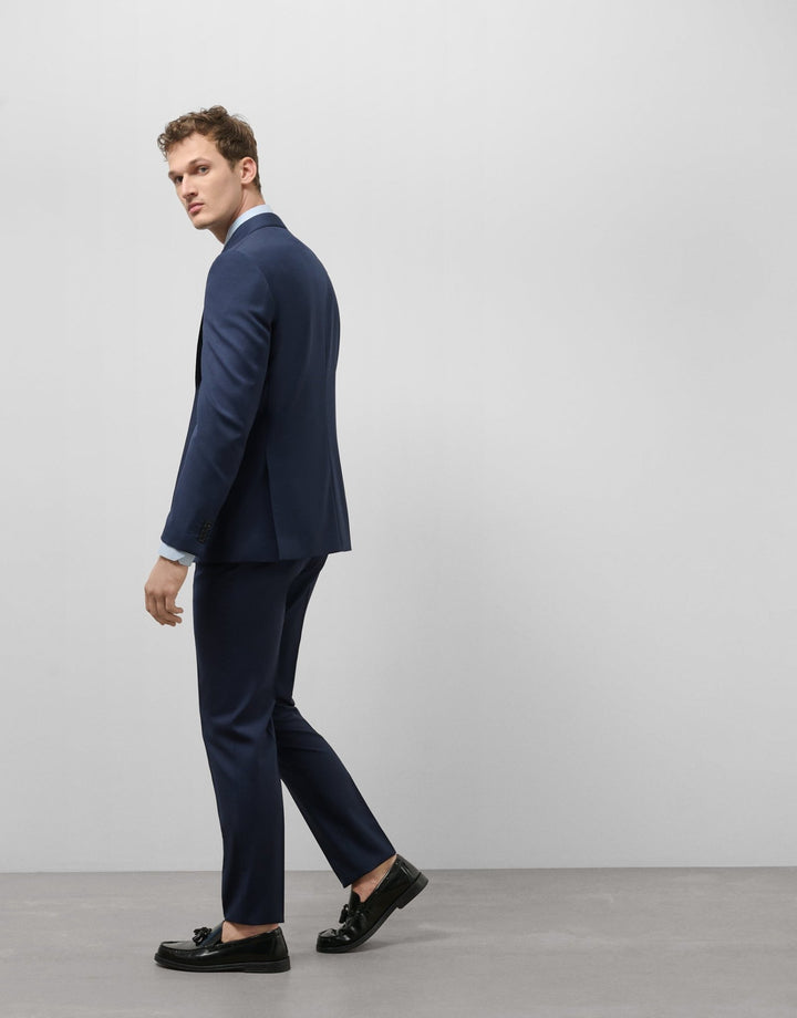 Suits | Navy blue microstructure regular fit half canvas suit by Spanish designer Roberto Verino