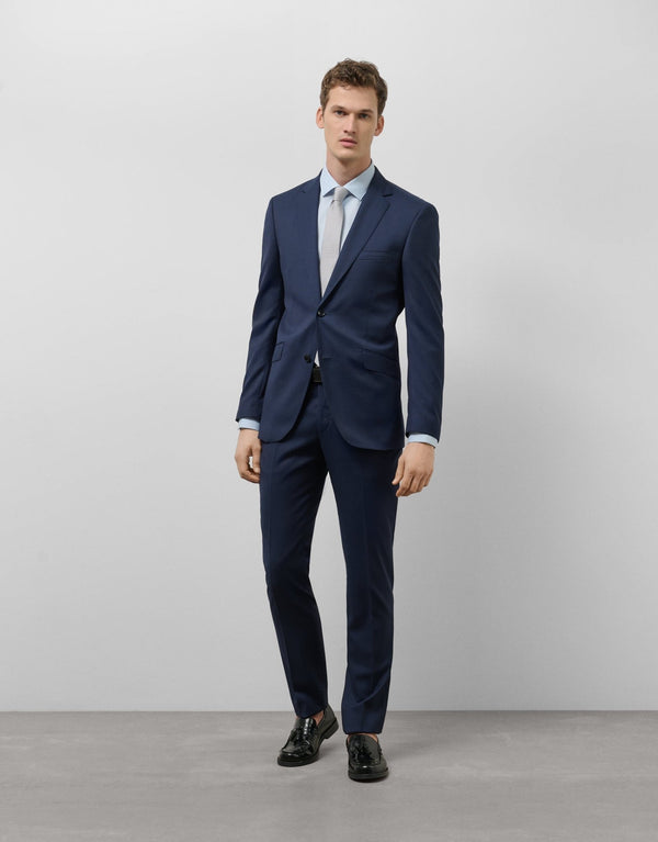 Suits | Navy blue microstructure regular fit half canvas suit by Spanish designer Roberto Verino