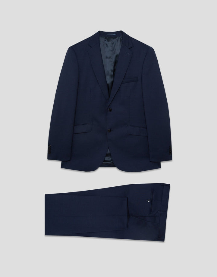 Suits | Navy blue microstructure regular fit half canvas suit by Spanish designer Roberto Verino