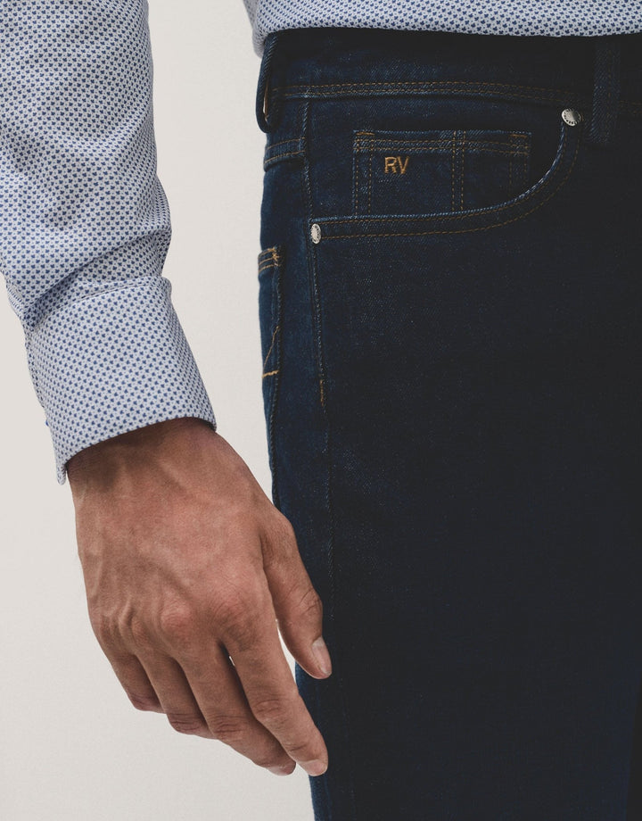 Pants | Navy blue slim fit jeans by Spanish designer Roberto Verino