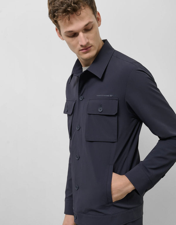 Outerwear | Navy blue technical overshirt by Spanish designer Roberto Verino
