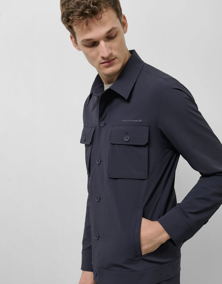 Outerwear | Navy blue technical overshirt by Spanish designer Roberto Verino