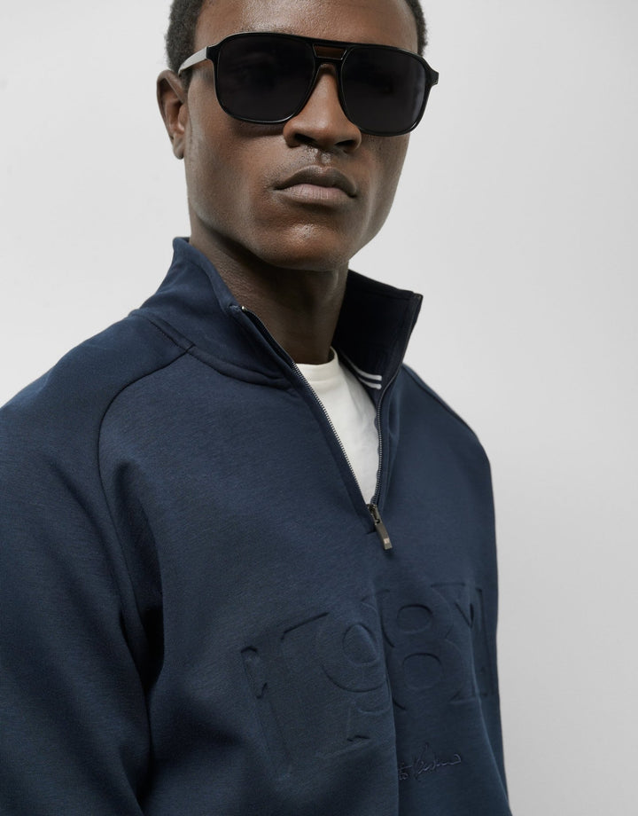 Pants | Navy half zip sweatshirt with logo by Spanish designer Roberto Verino