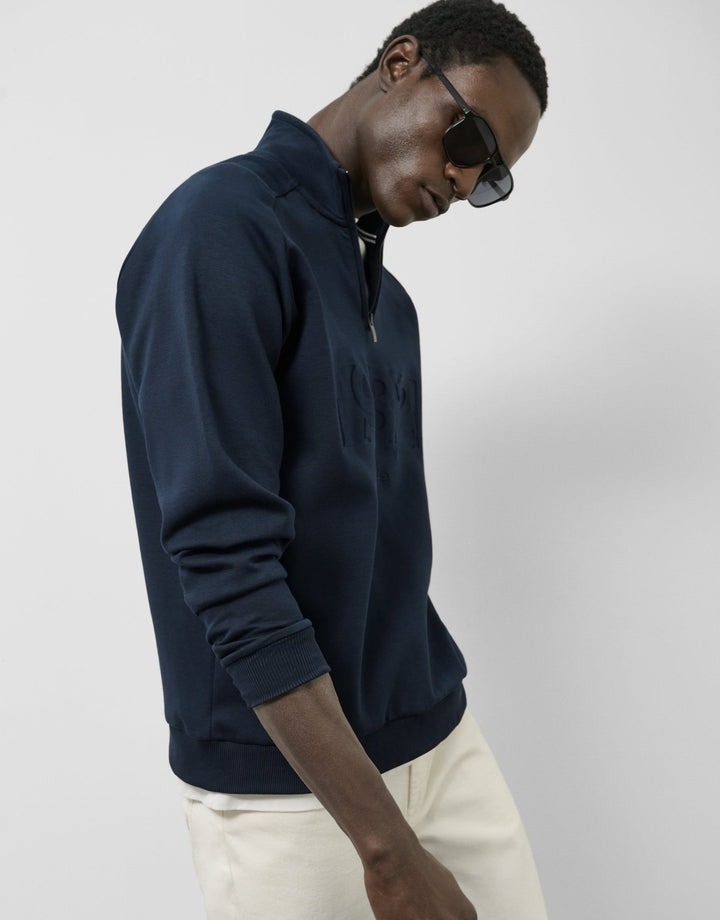 Pants | Navy half zip sweatshirt with logo by Spanish designer Roberto Verino
