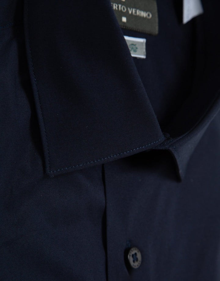 Shirts | Navy plain slim dress shirt by Spanish designer Roberto Verino