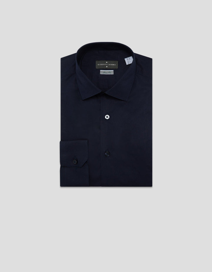 Shirts | Navy plain slim dress shirt by Spanish designer Roberto Verino