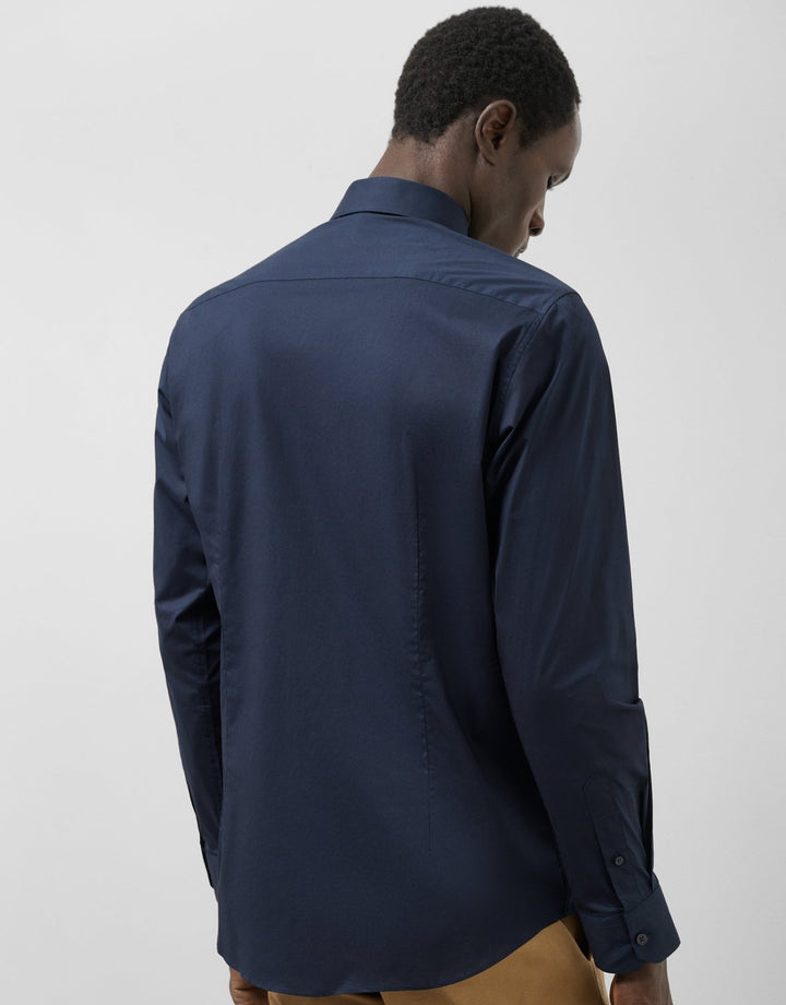 Shirts | Navy plain slim dress shirt by Spanish designer Roberto Verino