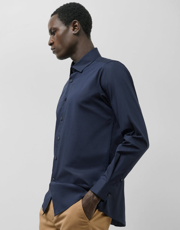 Shirts | Navy plain slim dress shirt by Spanish designer Roberto Verino