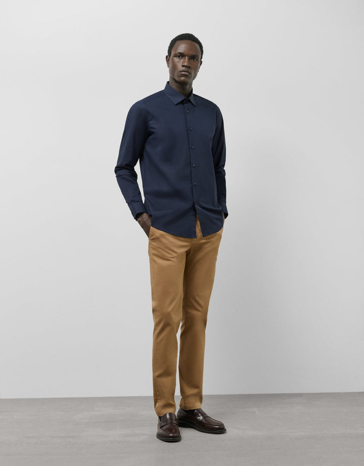 Shirts | Navy plain slim dress shirt by Spanish designer Roberto Verino