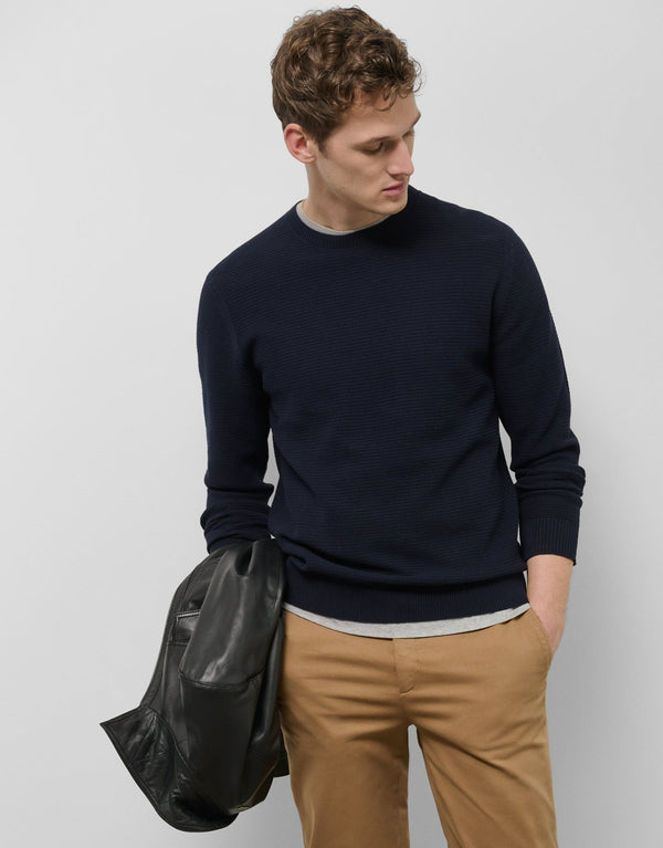 Pants | Navy structured sweater by Spanish designer Roberto Verino