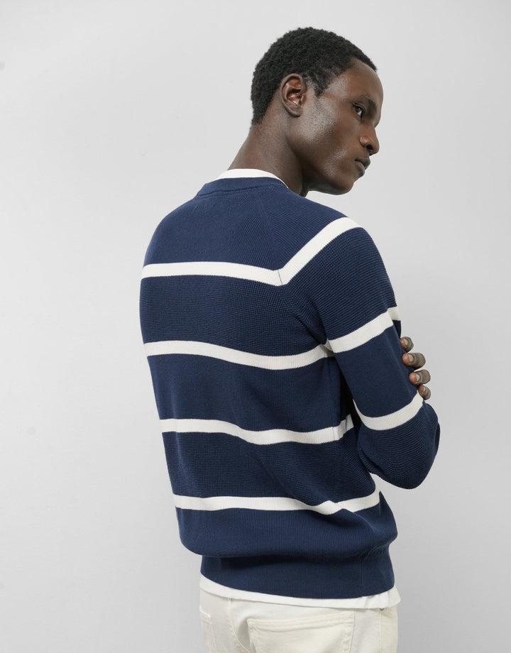 Pants | Navy/white striped sweater by Spanish designer Roberto Verino