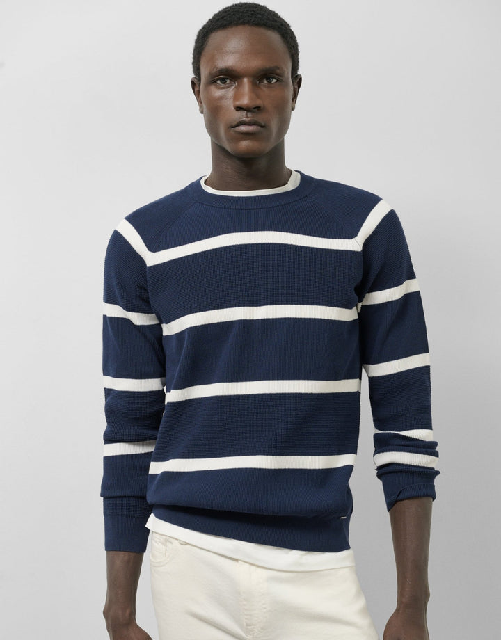 Pants | Navy/white striped sweater by Spanish designer Roberto Verino