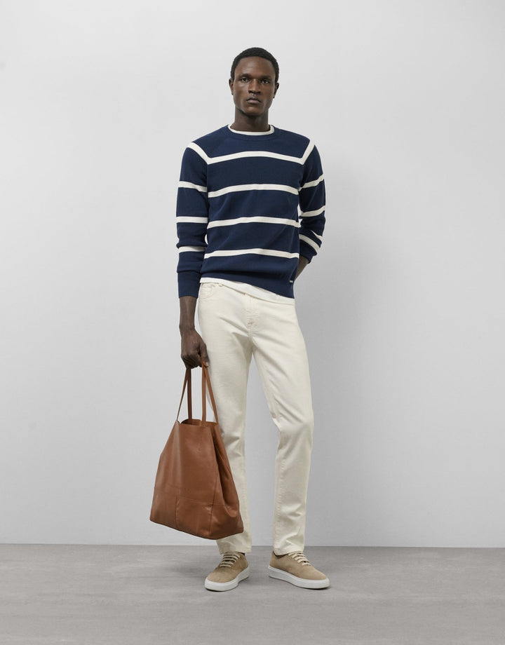 Pants | Navy/white striped sweater by Spanish designer Roberto Verino
