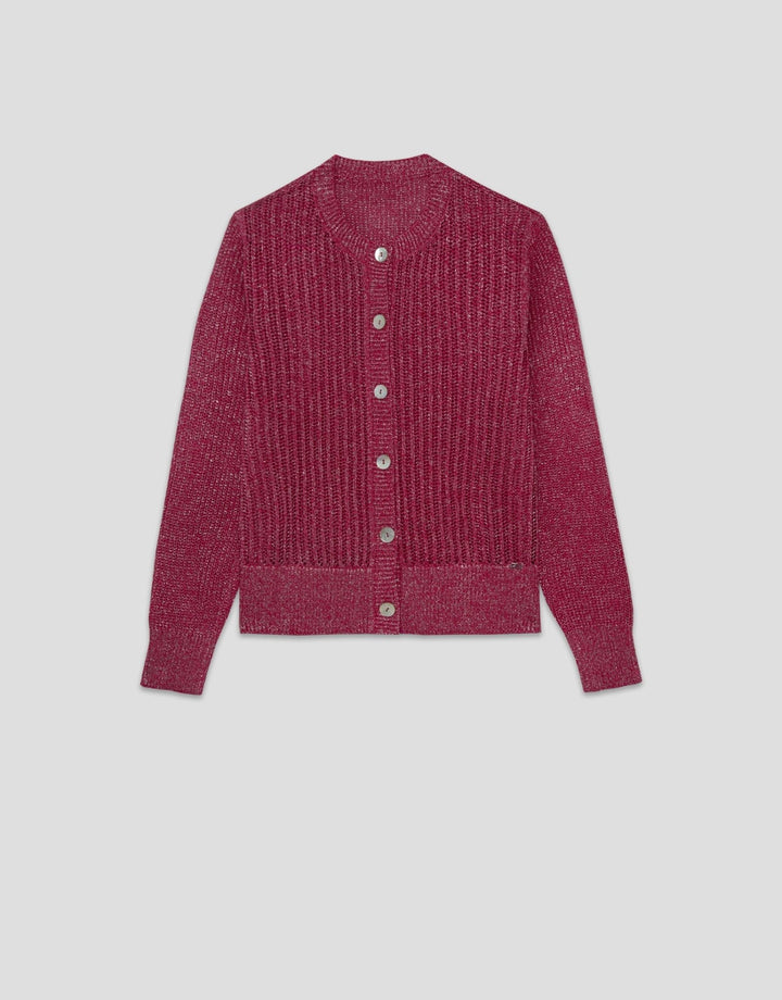 Knitwear | Openwork knit cardigan with raspberry lurex by Spanish designer Roberto Verino