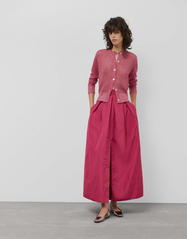 Knitwear | Openwork knit cardigan with raspberry lurex by Spanish designer Roberto Verino