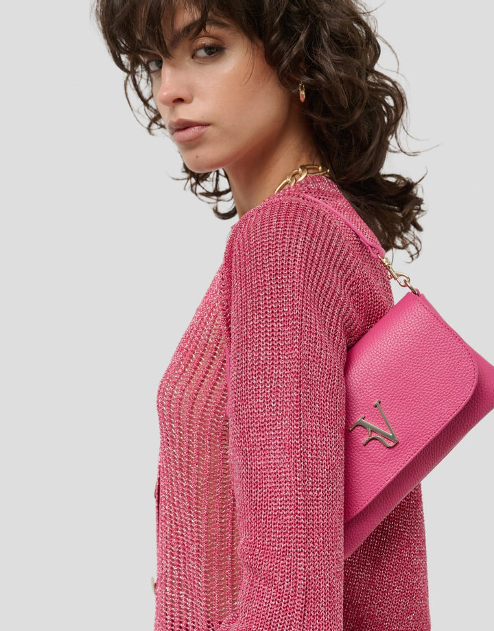 Knitwear | Openwork knit cardigan with raspberry lurex by Spanish designer Roberto Verino