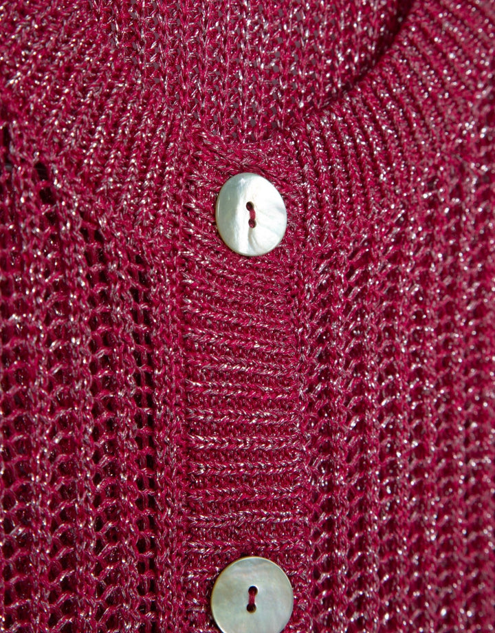 Knitwear | Openwork knit cardigan with raspberry lurex by Spanish designer Roberto Verino