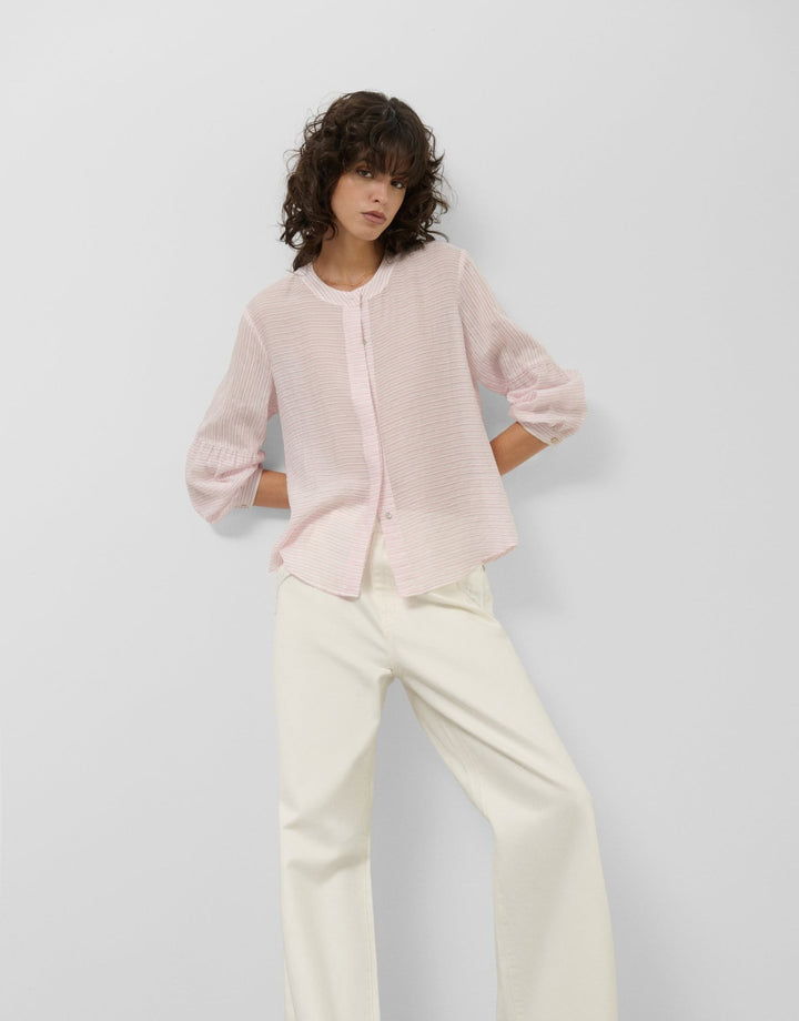 Shirts & Blouses | Pink and white striped blouse with puffed sleeves by Spanish designer Roberto Verino