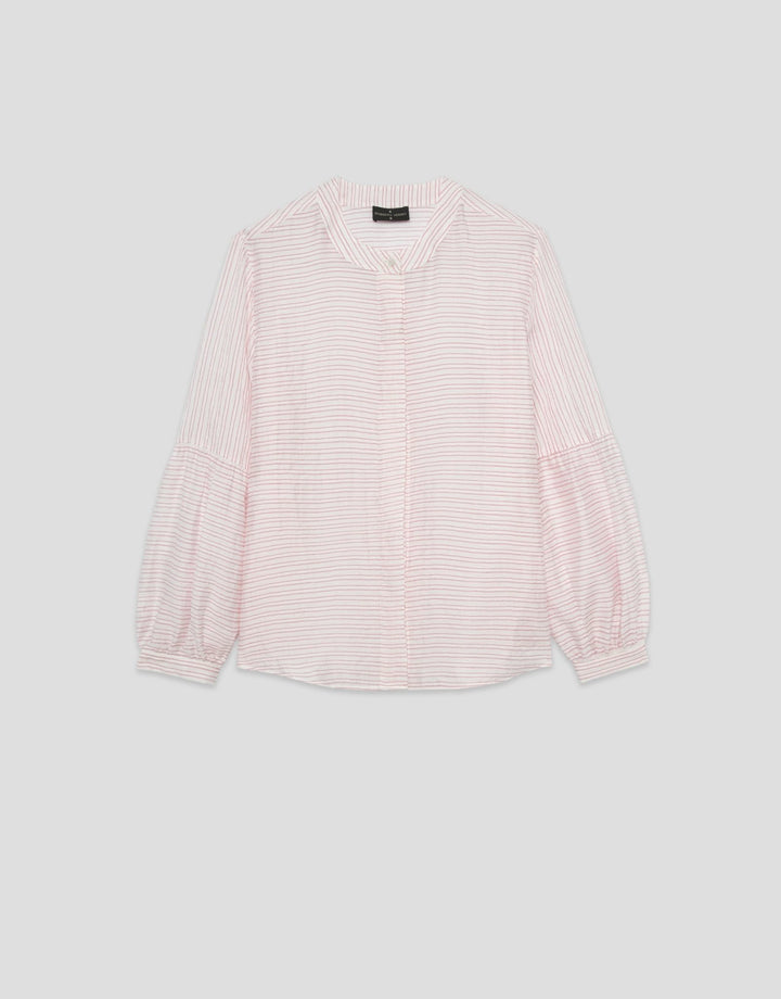 Shirts & Blouses | Pink and white striped blouse with puffed sleeves by Spanish designer Roberto Verino