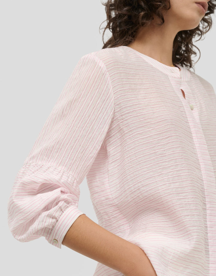 Shirts & Blouses | Pink and white striped blouse with puffed sleeves by Spanish designer Roberto Verino