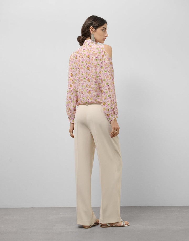 Shirts & Blouses | Pink blouse with open sleeves and floral print by Spanish designer Roberto Verino