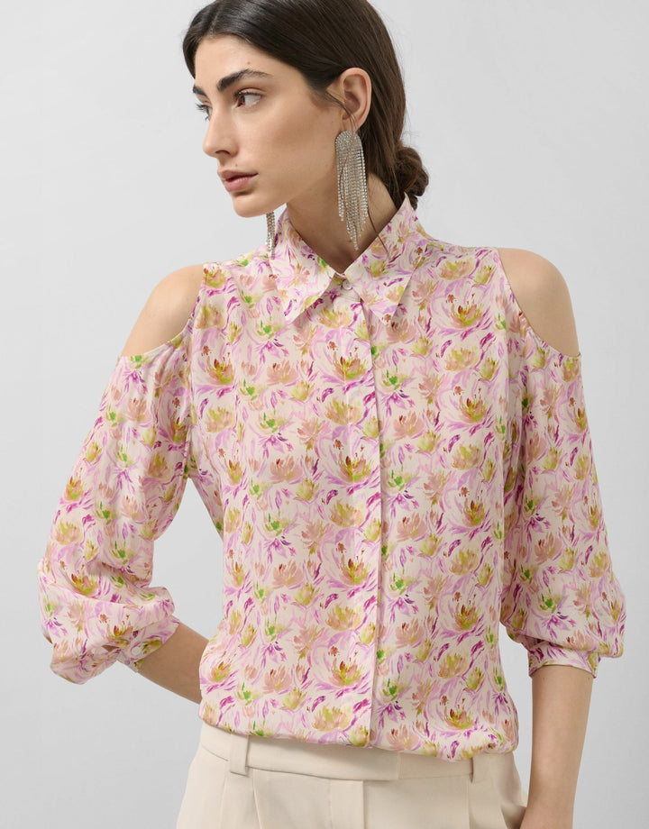 Shirts & Blouses | Pink blouse with open sleeves and floral print by Spanish designer Roberto Verino