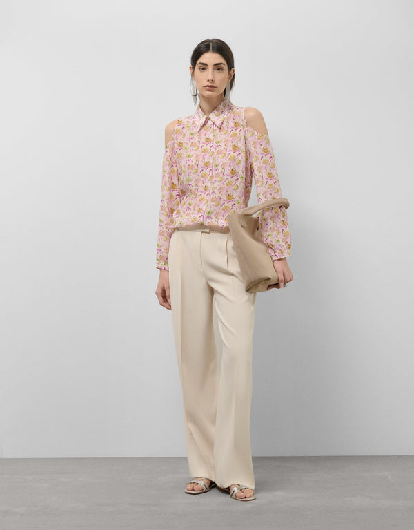 Shirts & Blouses | Pink blouse with open sleeves and floral print by Spanish designer Roberto Verino