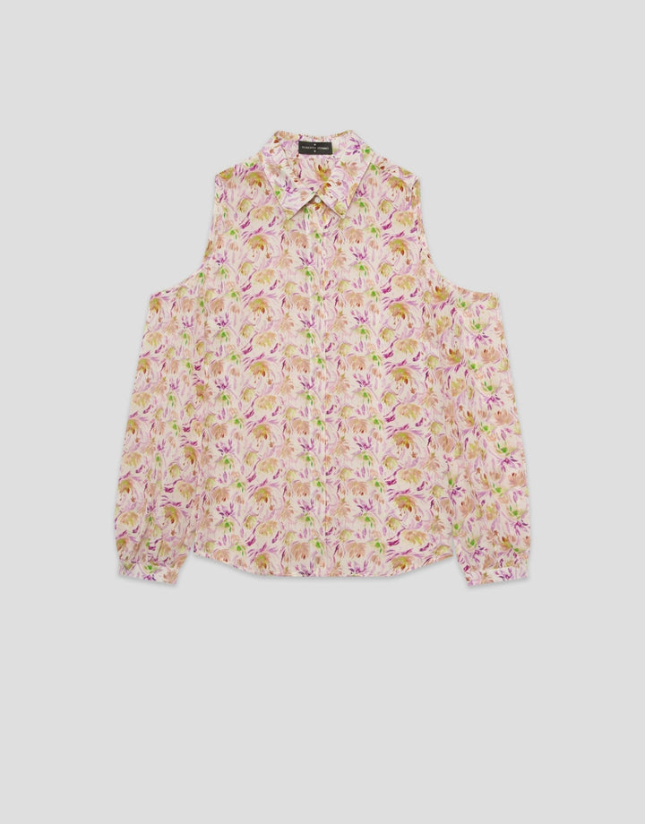Shirts & Blouses | Pink blouse with open sleeves and floral print by Spanish designer Roberto Verino