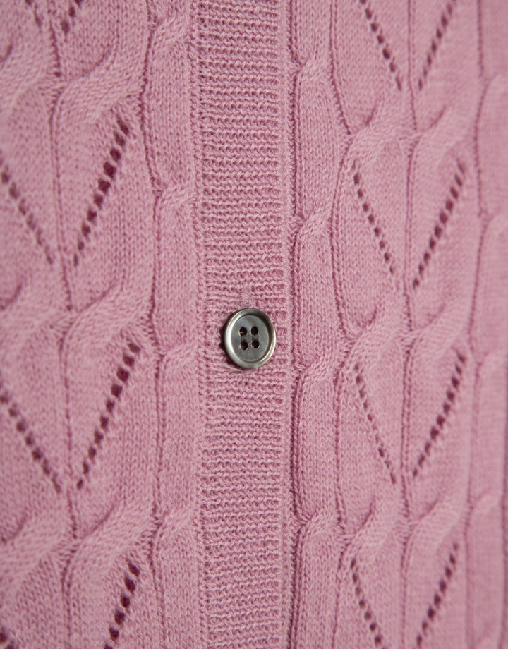 Knitwear | Pink cable knitted wool/cotton ribbed cardigan by Spanish designer Roberto Verino