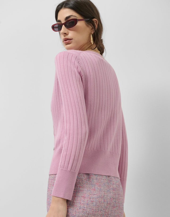 Knitwear | Pink cable knitted wool/cotton ribbed cardigan by Spanish designer Roberto Verino
