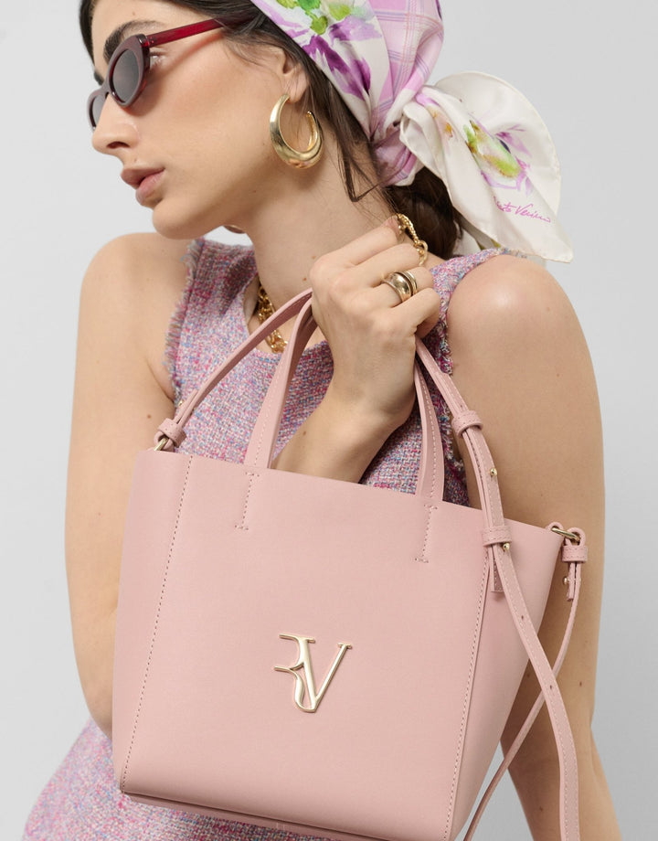 Handbags | Pink leather midi Bruna Tote bag by Spanish designer Roberto Verino