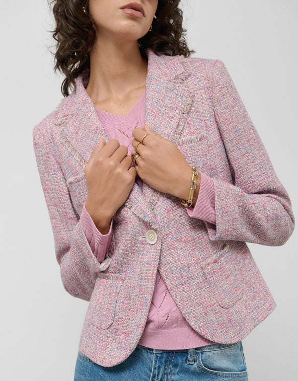 Jackets | Pink tweed short jacket by Spanish designer Roberto Verino