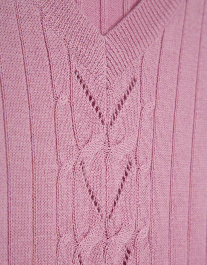 Knitwear | Pink wool V - neck sweater with central stripe by Spanish designer Roberto Verino