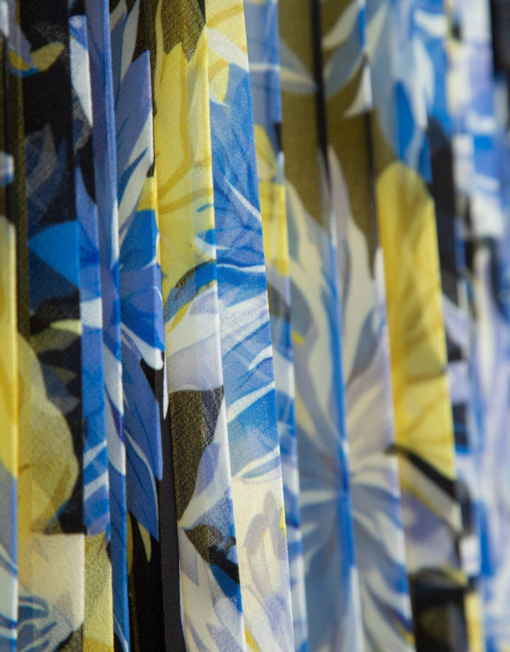 Skirts | Pleated georgette crepe midi skirt with blue floral print by Spanish designer Roberto Verino