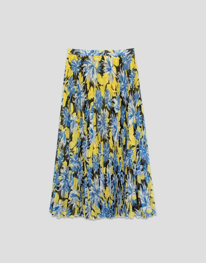 Skirts | Pleated georgette crepe midi skirt with blue floral print by Spanish designer Roberto Verino