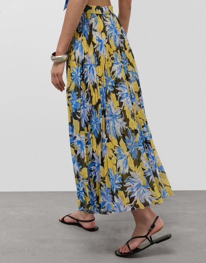 Skirts | Pleated georgette crepe midi skirt with blue floral print by Spanish designer Roberto Verino