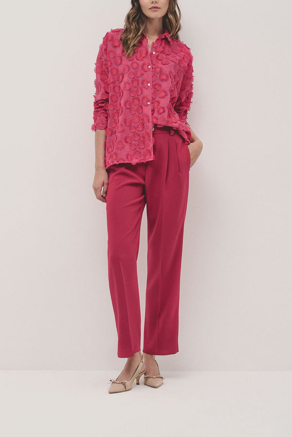 Shirts | Raspberry oversize fil coupé blouse with circle design by Spanish designer Roberto Verino