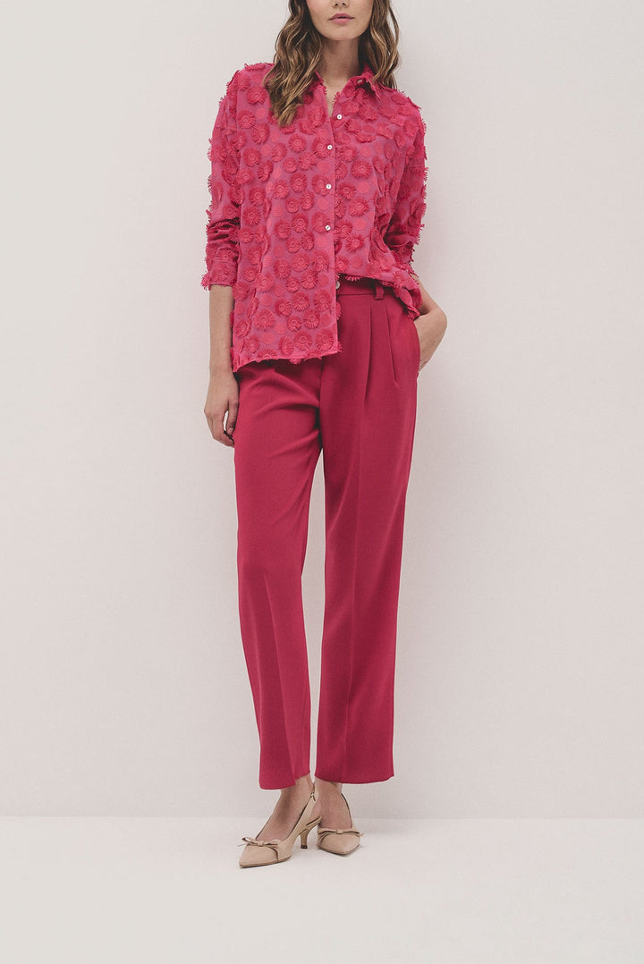 Shirts | Raspberry oversize fil coupé blouse with circle design by Spanish designer Roberto Verino